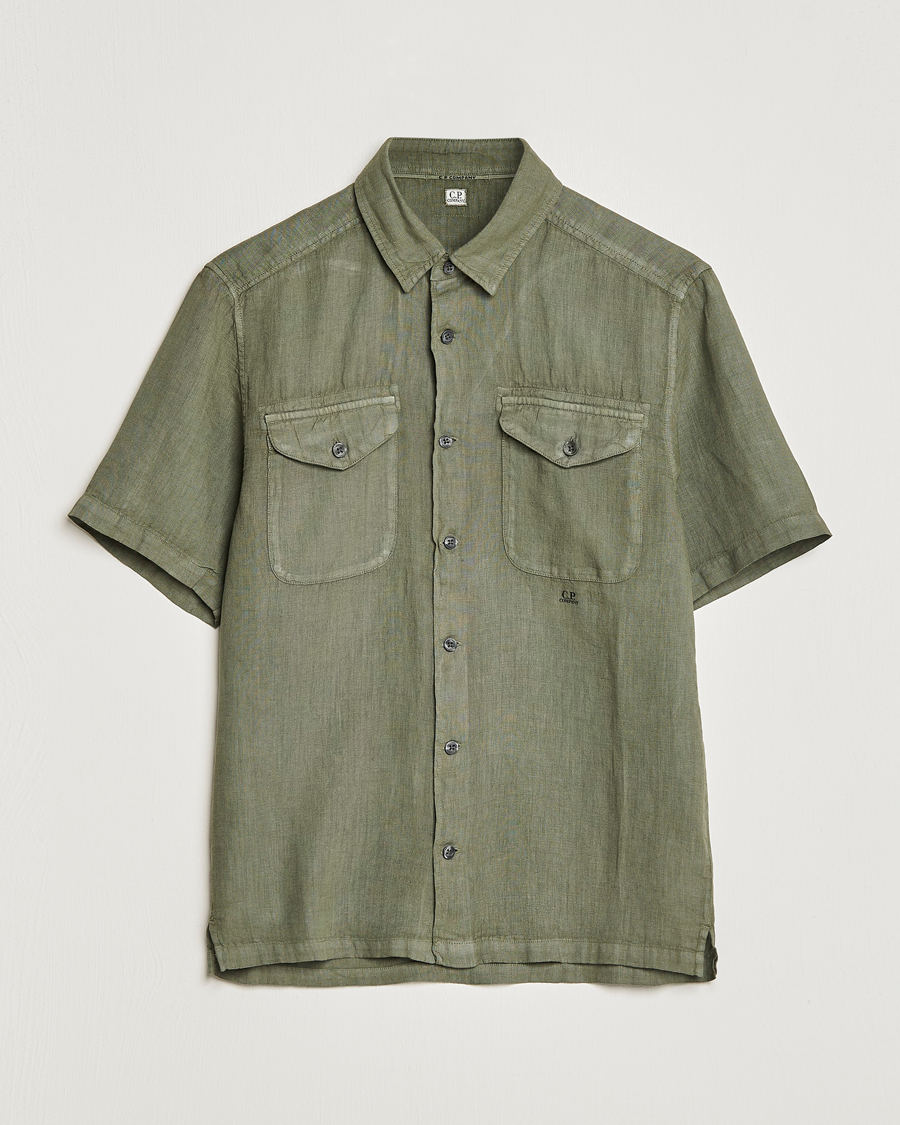 Herre | Skjorter | C.P. Company | Short Sleeve Pocket Linen Shirt Olive