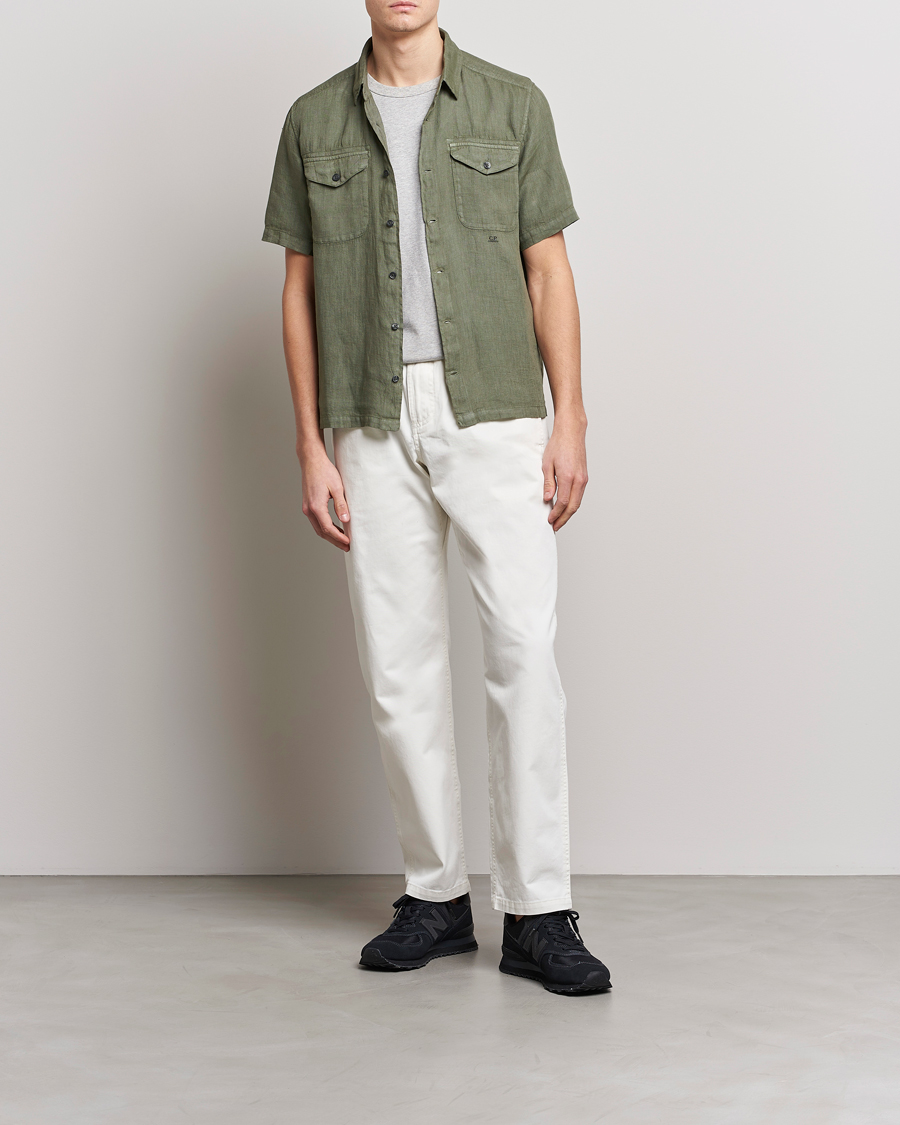 Herre | Skjorter | C.P. Company | Short Sleeve Pocket Linen Shirt Olive