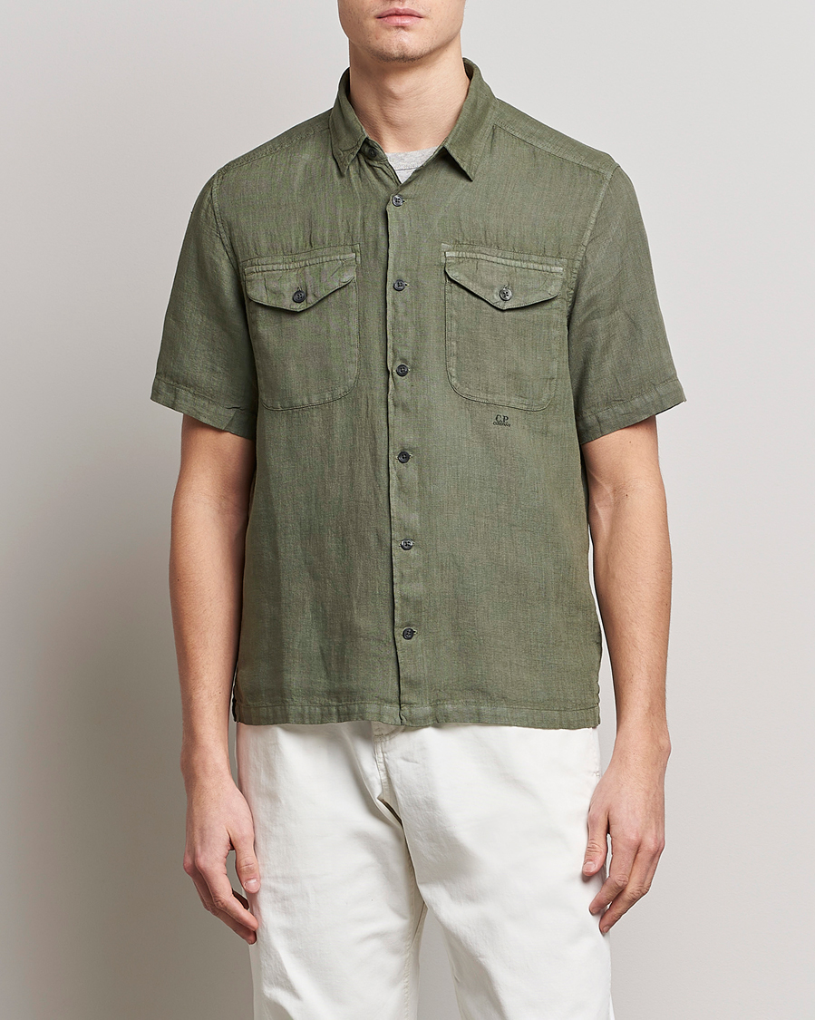 Herre |  | C.P. Company | Short Sleeve Pocket Linen Shirt Olive