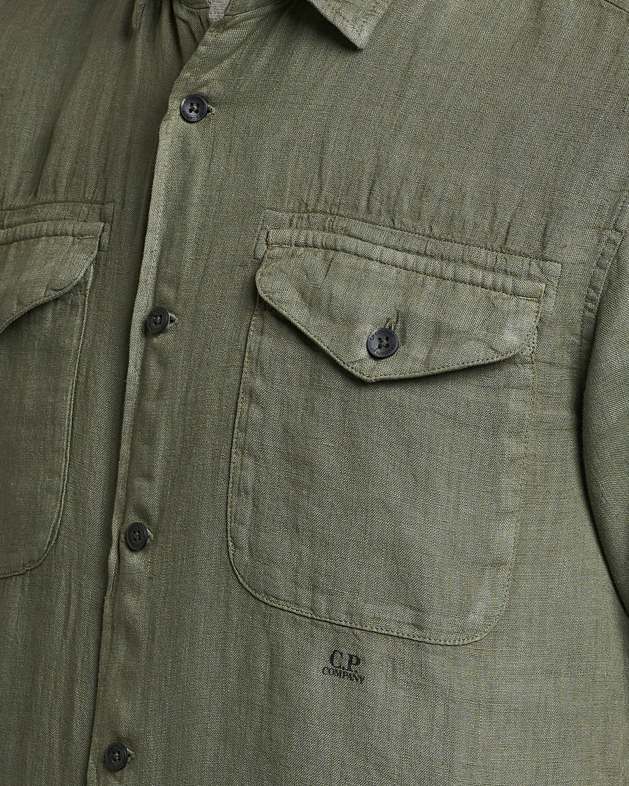 Herre | Skjorter | C.P. Company | Short Sleeve Pocket Linen Shirt Olive