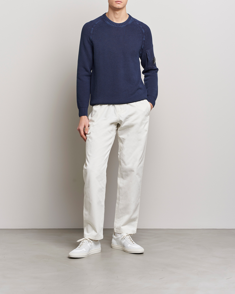 Herre | Gensere | C.P. Company | Cotton Crepe Special Dyed Knitted Crewneck Navy