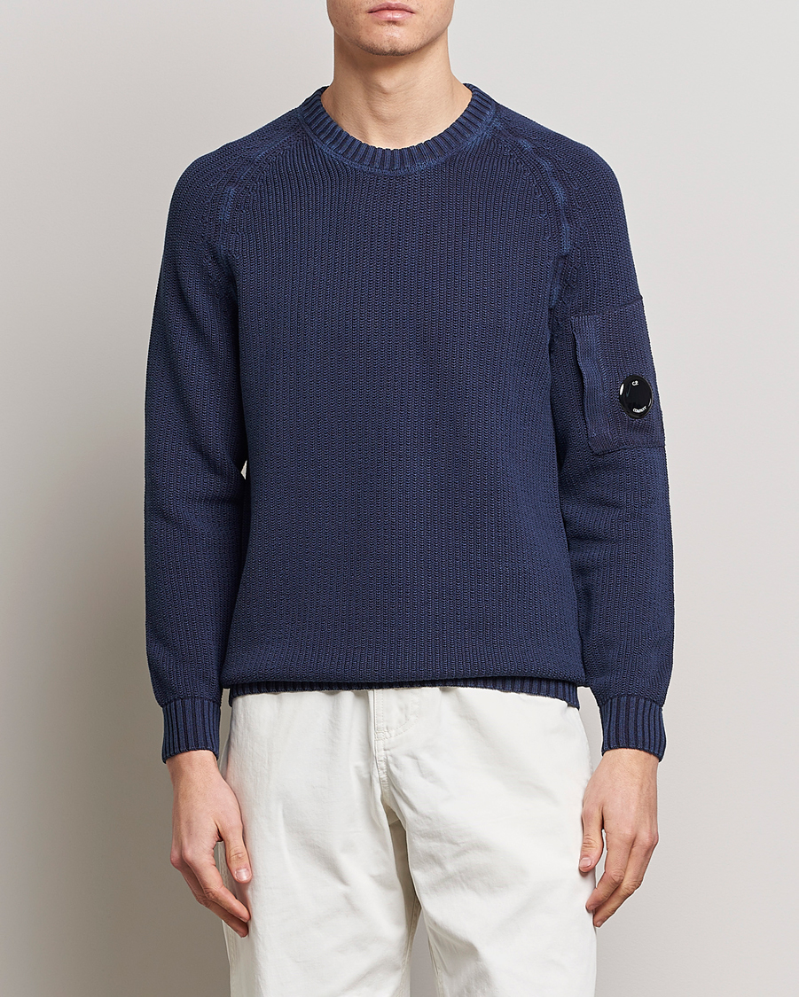 Herre | Strikkede gensere | C.P. Company | Cotton Crepe Special Dyed Knitted Crewneck Navy