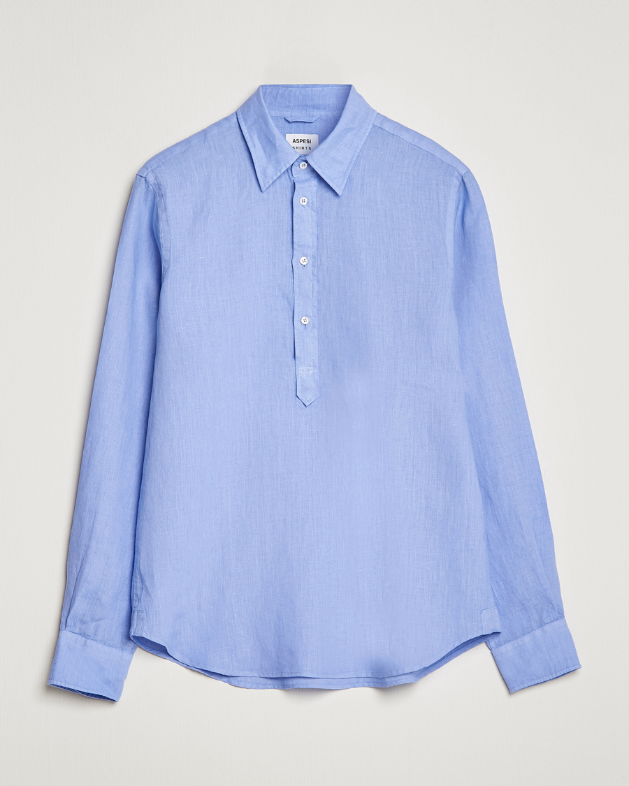 Herre | Skjorter | Aspesi | Linen Popover Shirt Light Blue