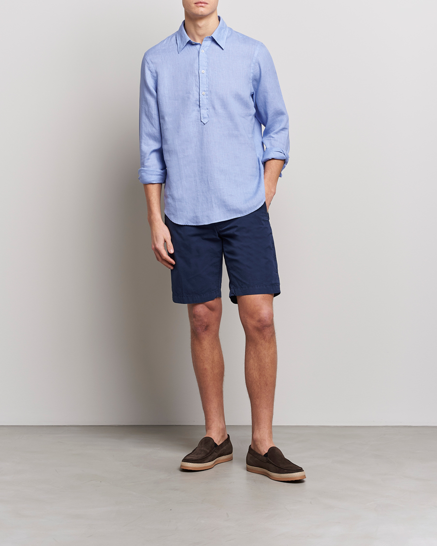 Herre | Skjorter | Aspesi | Linen Popover Shirt Light Blue