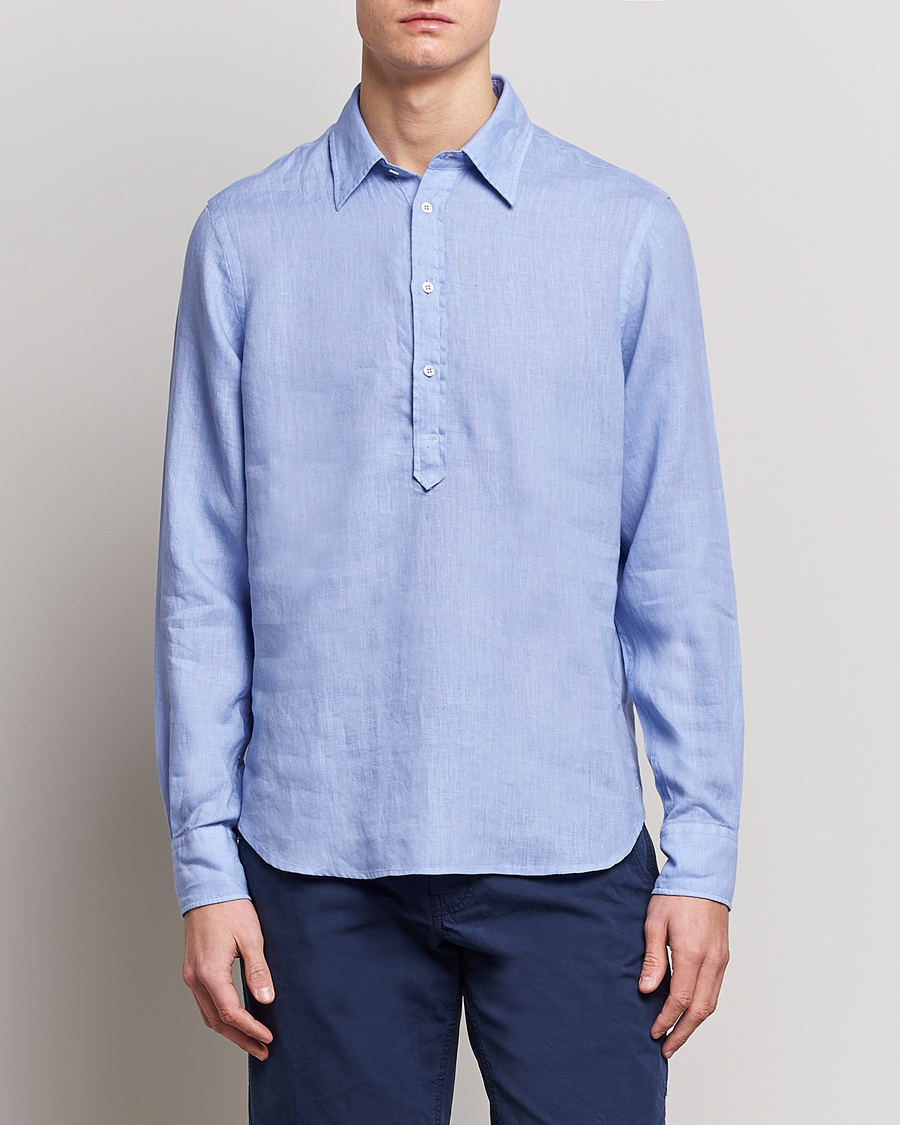 Herre |  | Aspesi | Linen Popover Shirt Light Blue