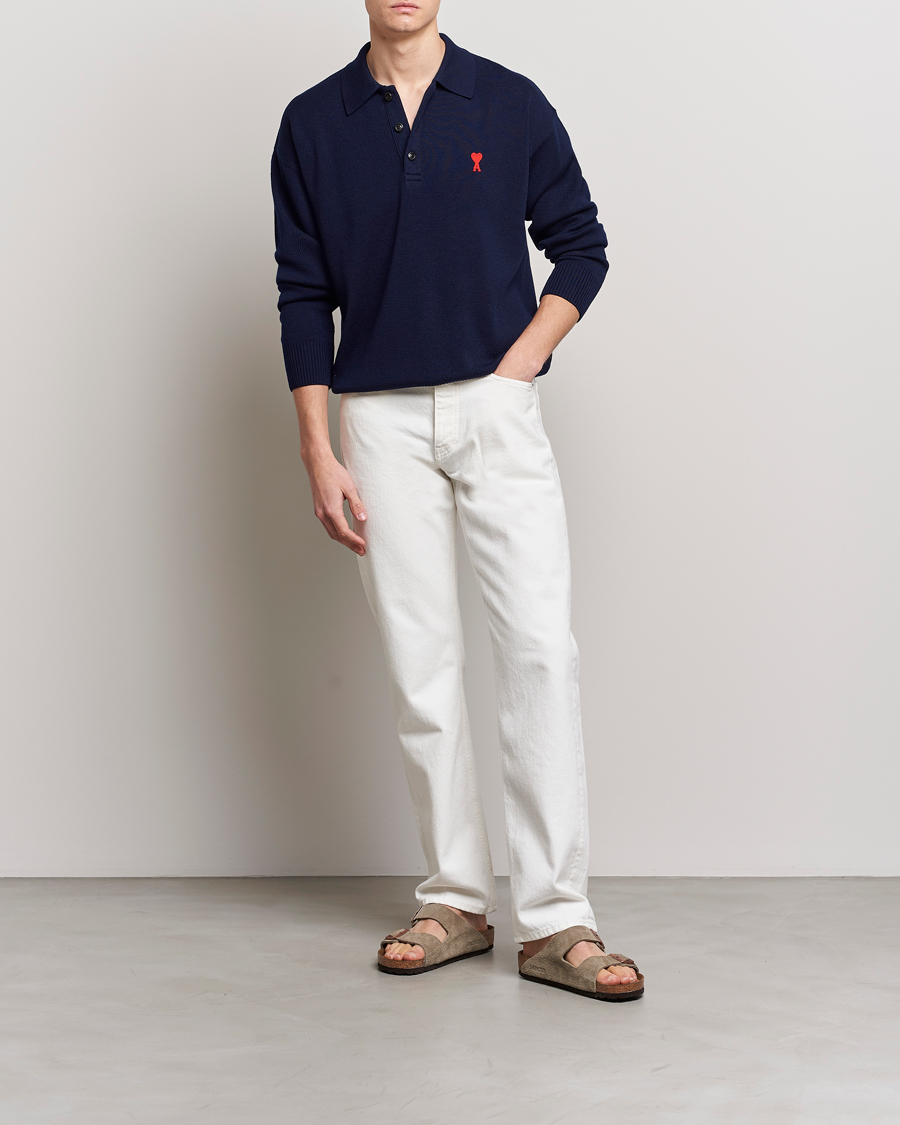 Herre | Gensere | AMI | Heart Long Sleeve Knitted Polo Navy