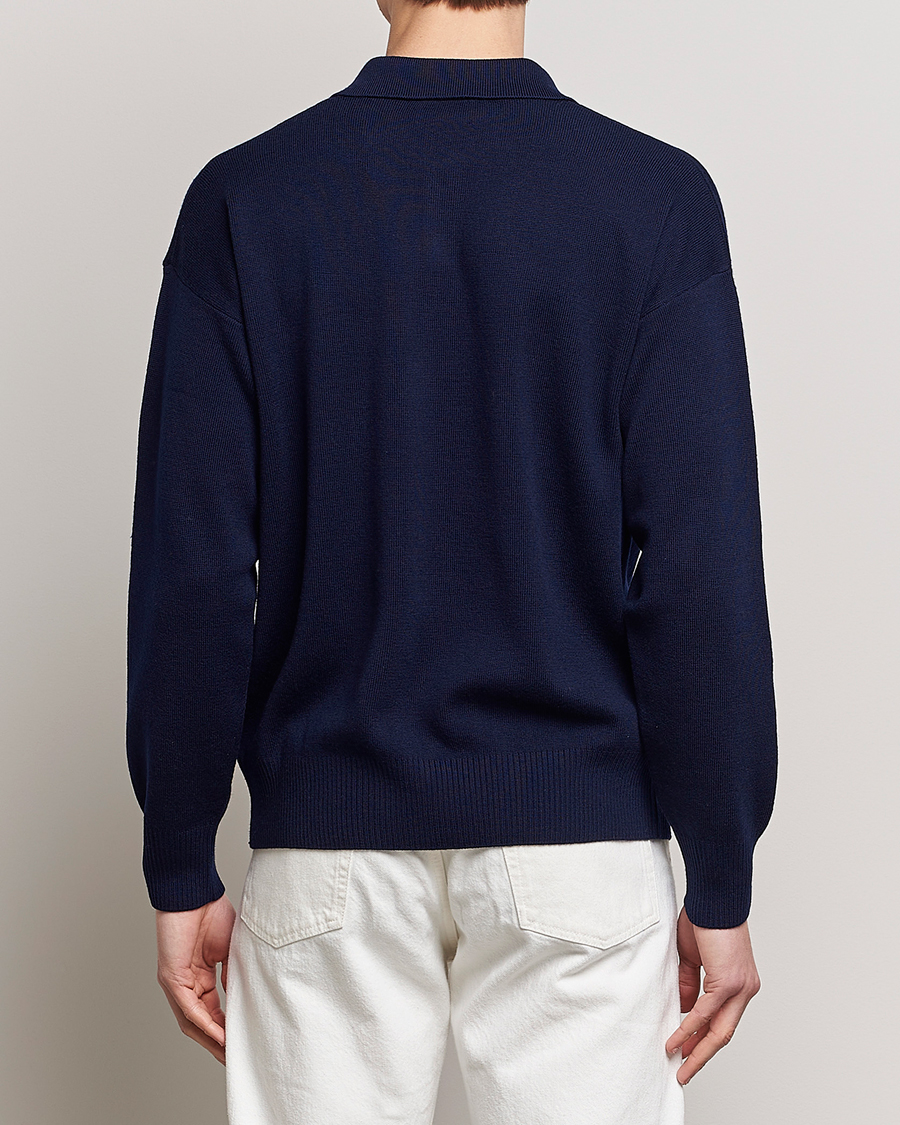 Herre | Gensere | AMI | Heart Long Sleeve Knitted Polo Navy
