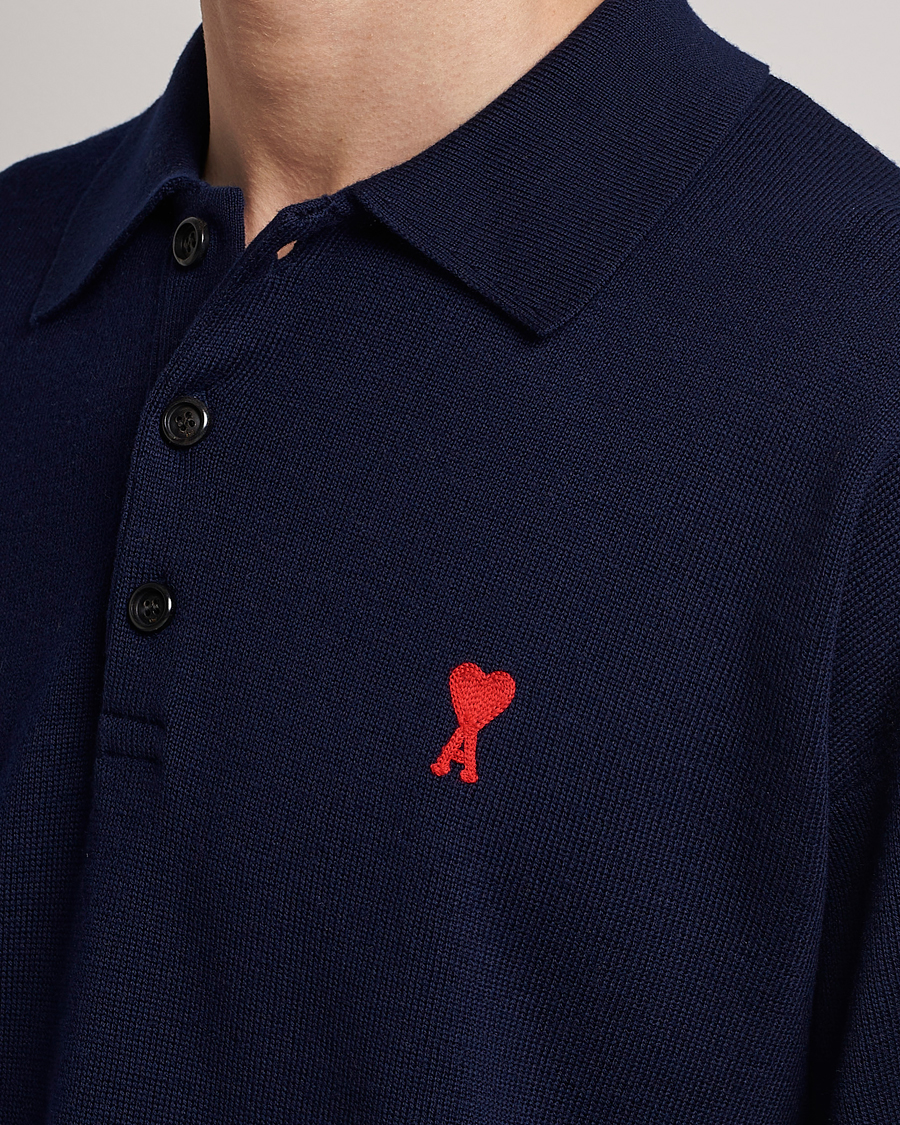 Herre | Gensere | AMI | Heart Long Sleeve Knitted Polo Navy