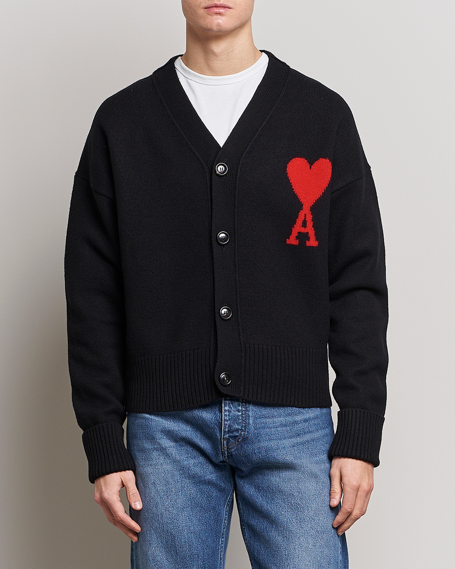 Herre | Gensere | AMI | Big Heart Wool Cardigan Black