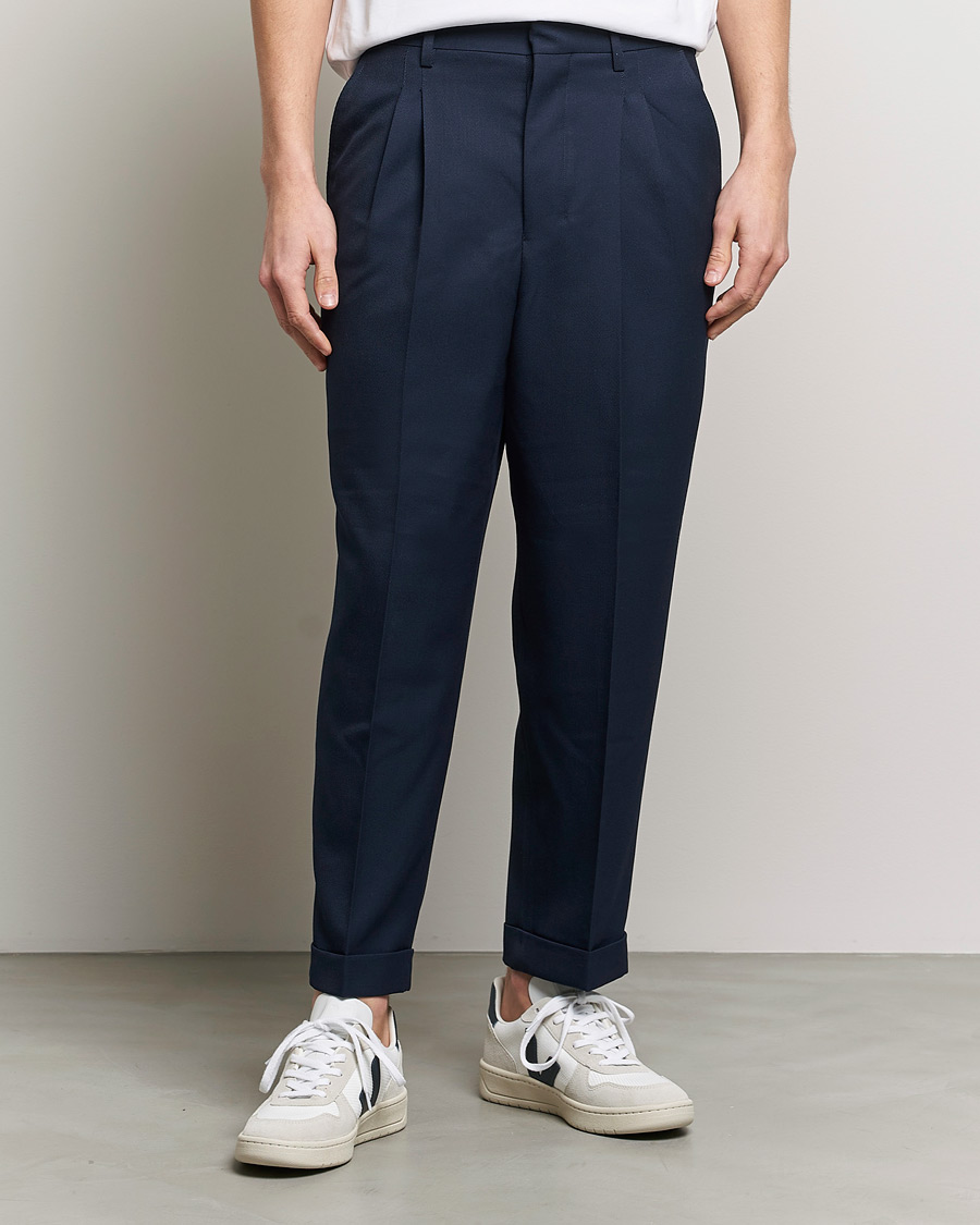 Herre | AMI | AMI | Wool Carrot Fit Trousers Navy