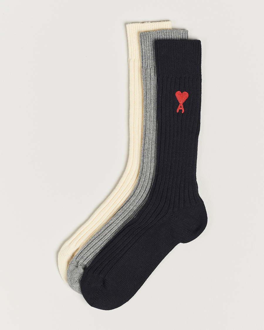 Herre | Undertøy | AMI | 3-Pack Heart Socks White/Grey/Black