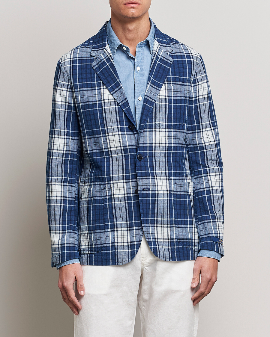 Herre | Bomullsblazer | Polo Ralph Lauren | Madras Indigo Checked Sportcoat Blue Multi