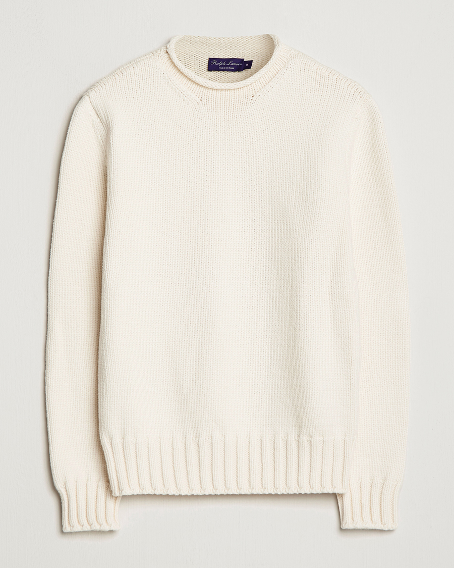Herre | Gensere | Ralph Lauren Purple Label | Caged Cotton Rib Sweater Natural