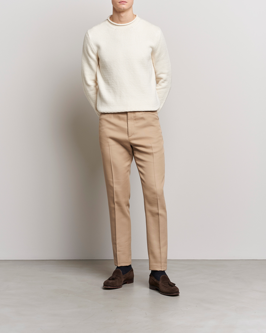 Herre | Gensere | Ralph Lauren Purple Label | Caged Cotton Rib Sweater Natural