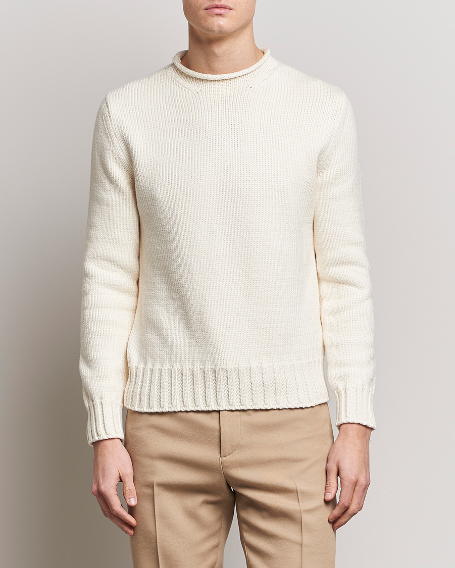 Herre | Gensere | Ralph Lauren Purple Label | Caged Cotton Rib Sweater Natural
