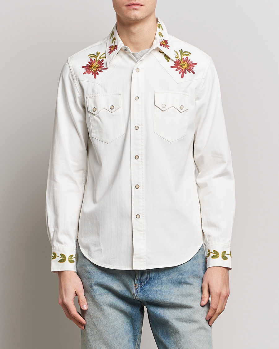 Herre | RRL | RRL | Sawtooth Western Embroidered Shirt White Wash