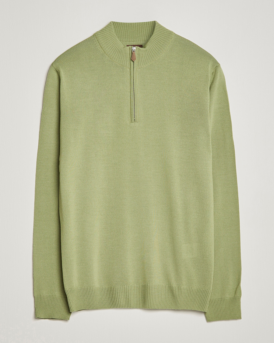 Herre | Gensere | Stenströms | Merino Wool Half Zip Light Green