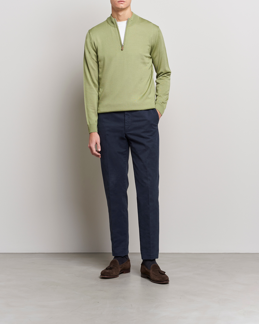Herre | Gensere | Stenströms | Merino Wool Half Zip Light Green
