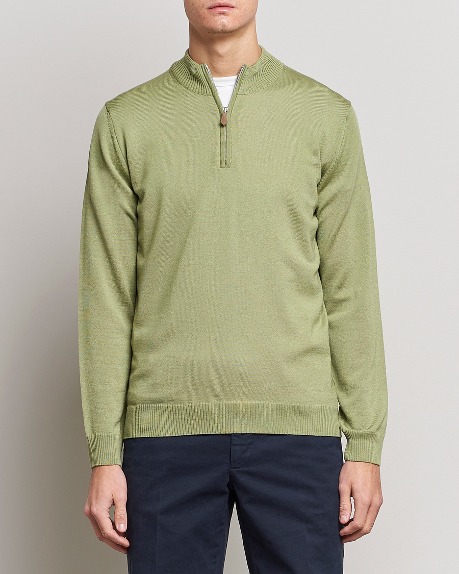 Herre | Gensere | Stenströms | Merino Wool Half Zip Light Green