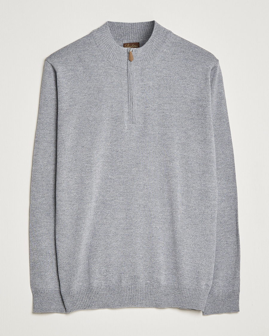 Herre | Gensere | Stenströms | Merino Wool Half Zip Grey Mouliné