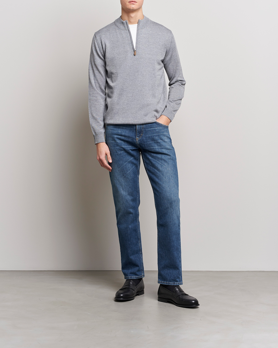 Herre | Gensere | Stenströms | Merino Wool Half Zip Grey Mouliné
