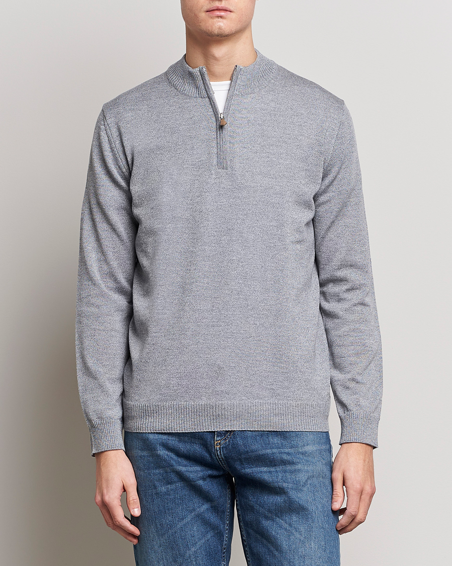Herre |  | Stenströms | Merino Wool Half Zip Grey Mouliné