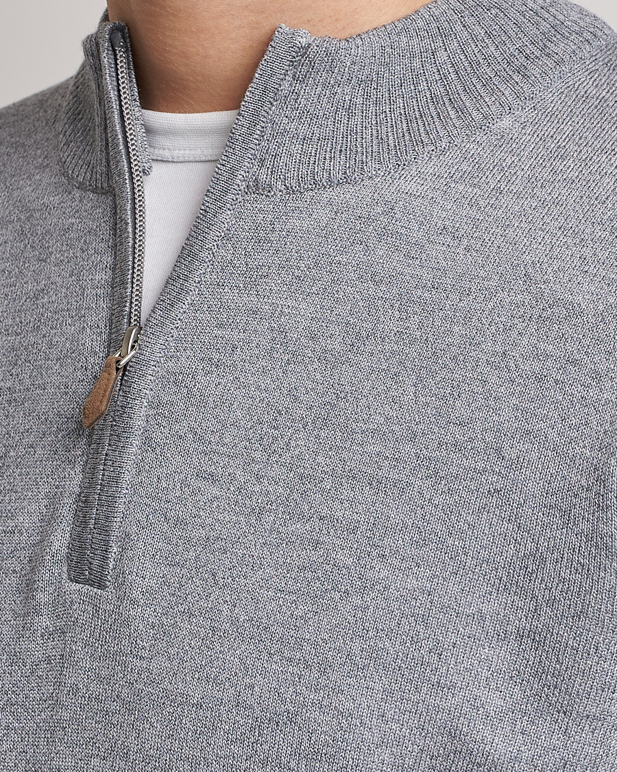 Herre | Gensere | Stenströms | Merino Wool Half Zip Grey Mouliné