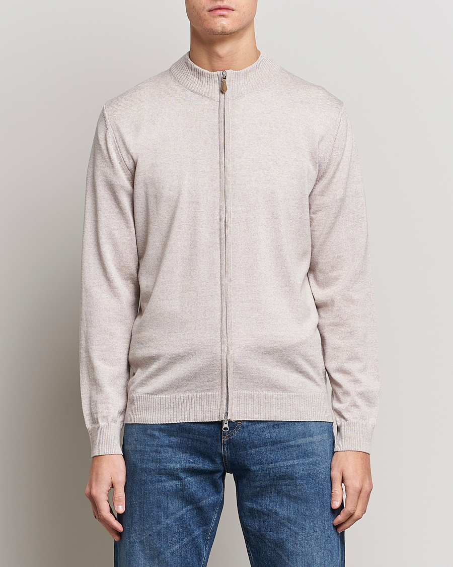 Herre | Gensere | Stenströms | Merino Wool Full Zip Beige