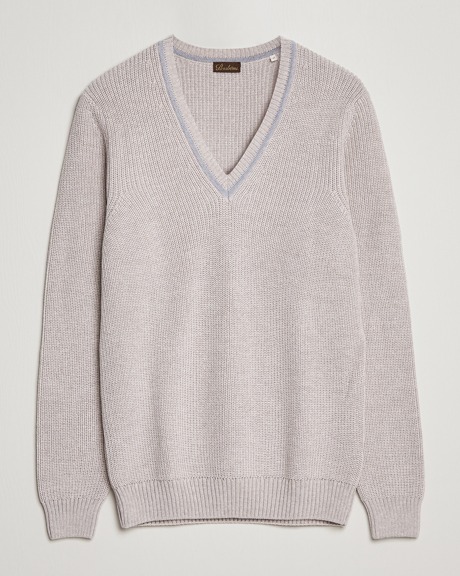 Herre | Gensere | Stenströms | Merino Heavy Knitted V-Neck Beige