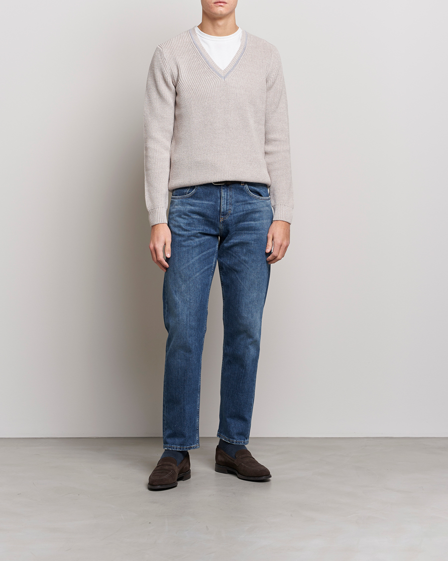 Herre | Gensere | Stenströms | Merino Heavy Knitted V-Neck Beige
