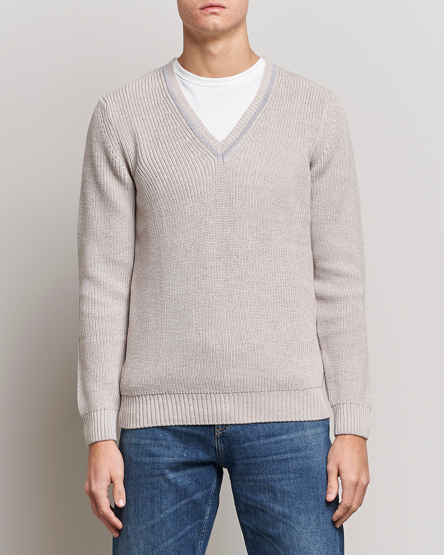Herre | Gensere | Stenströms | Merino Heavy Knitted V-Neck Beige