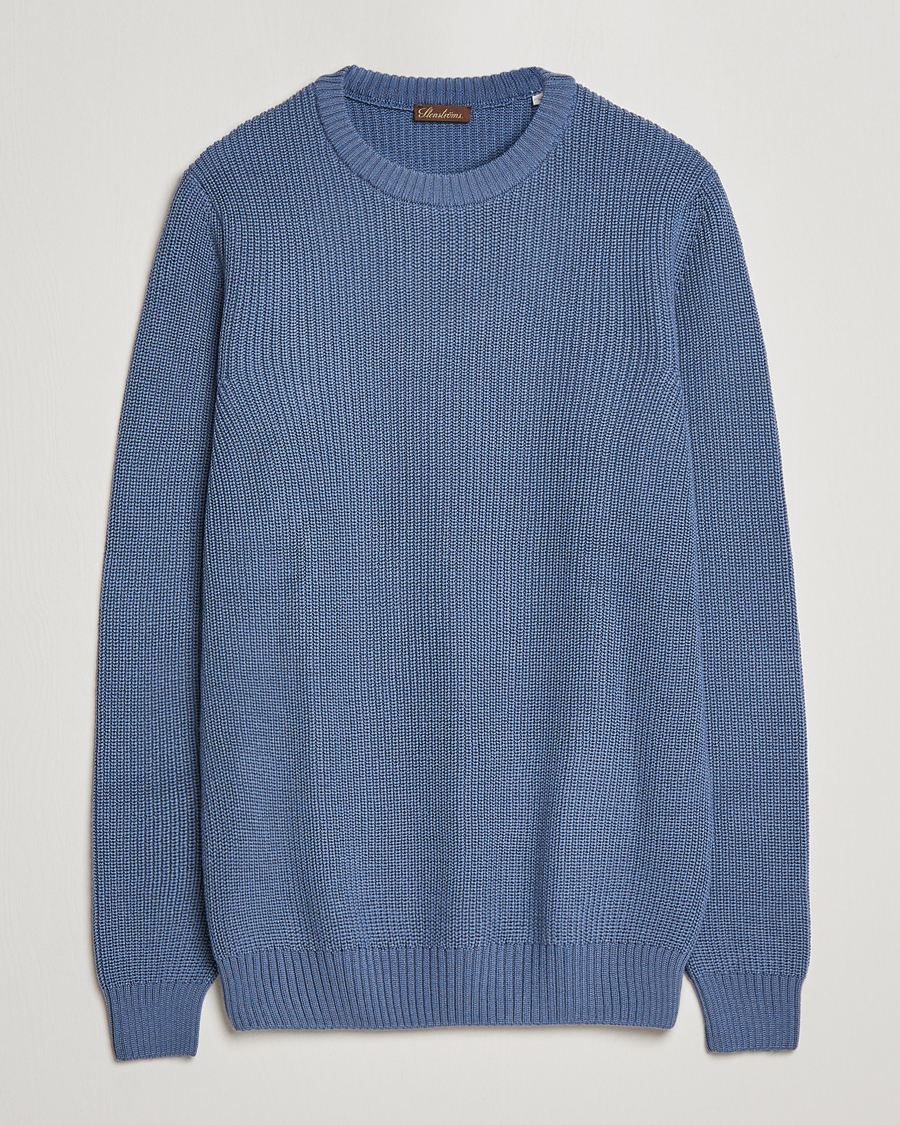 Herre | Gensere | Stenströms | Merino Heavy Knitted Crew Neck Petrol Blue