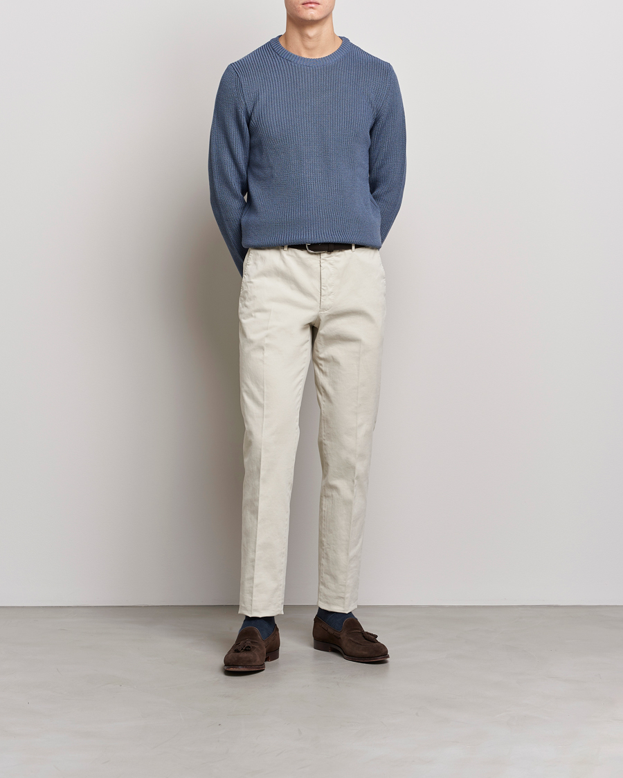 Herre | Gensere | Stenströms | Merino Heavy Knitted Crew Neck Petrol Blue