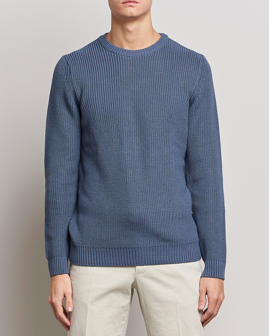Herre |  | Stenströms | Merino Heavy Knitted Crew Neck Petrol Blue