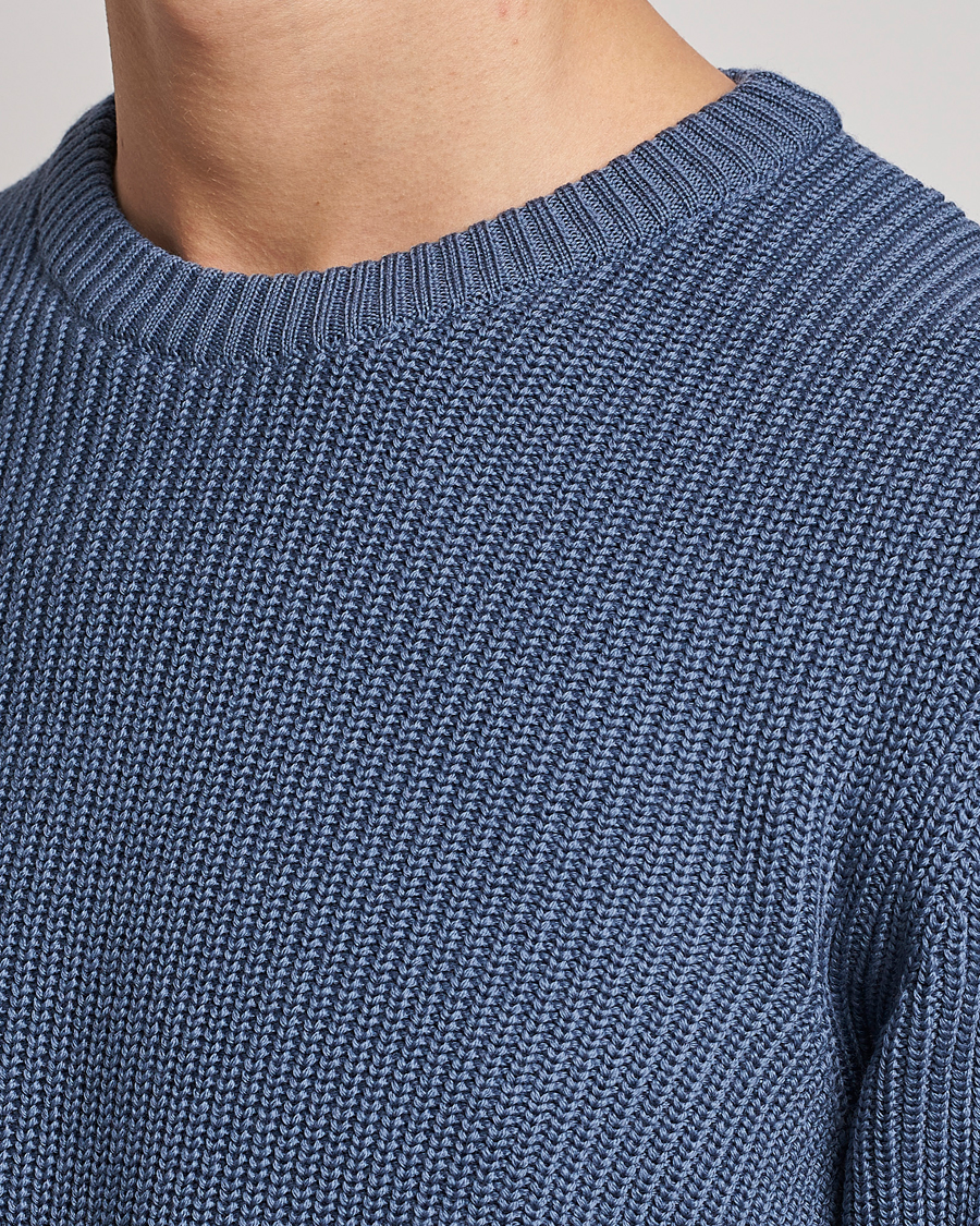 Herre | Gensere | Stenströms | Merino Heavy Knitted Crew Neck Petrol Blue