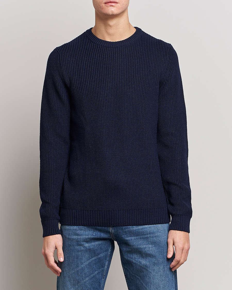 Herre | | Stenströms | Merino Heavy Knitted Crew Neck Navy