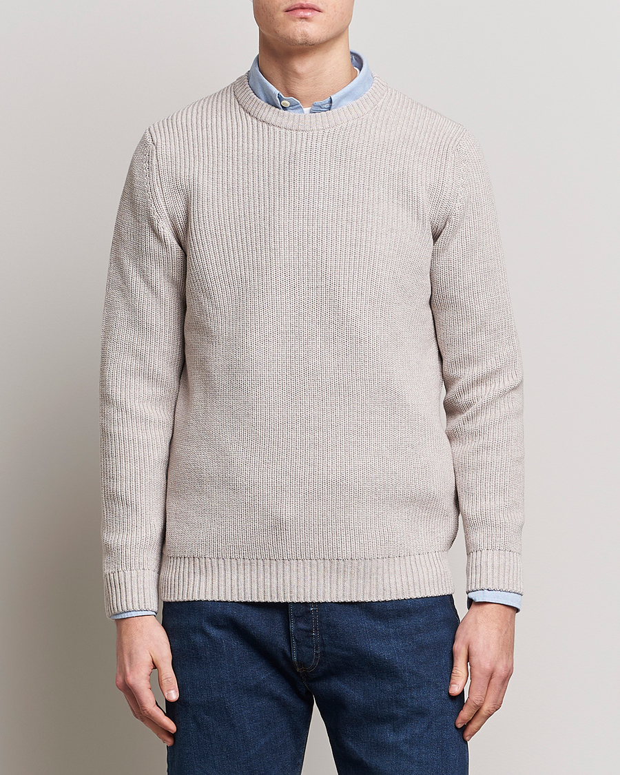 Herre | Gensere | Stenströms | Merino Heavy Knitted Crew Neck Beige