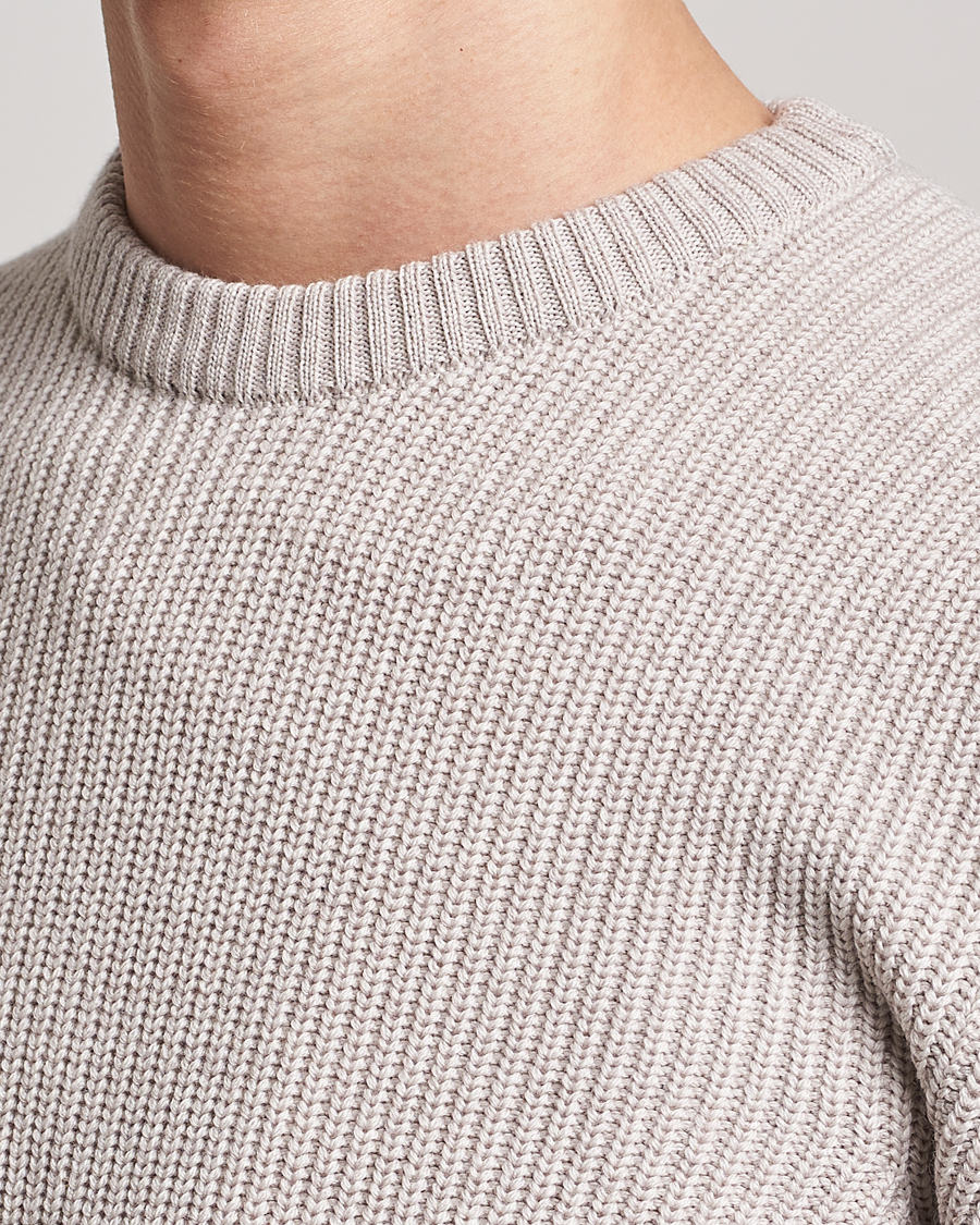 Herre | Gensere | Stenströms | Merino Heavy Knitted Crew Neck Beige