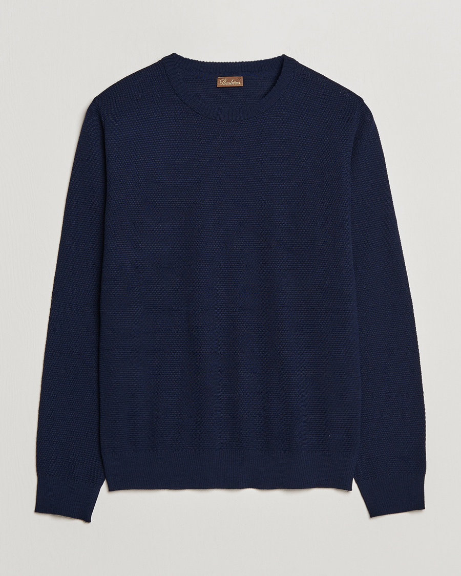 Herre | Gensere | Stenströms | Textured Merino Crew Neck Navy