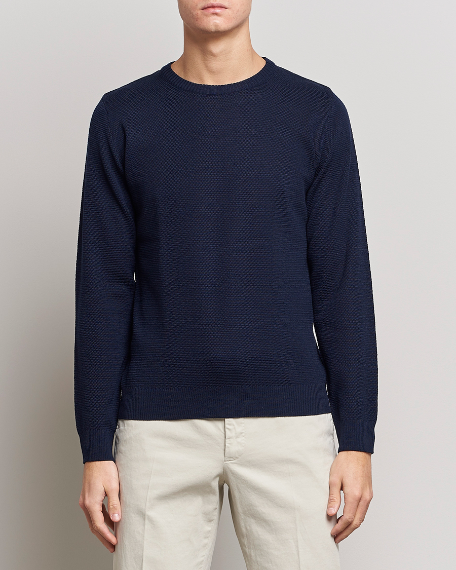 Herre | | Stenströms | Textured Merino Crew Neck Navy