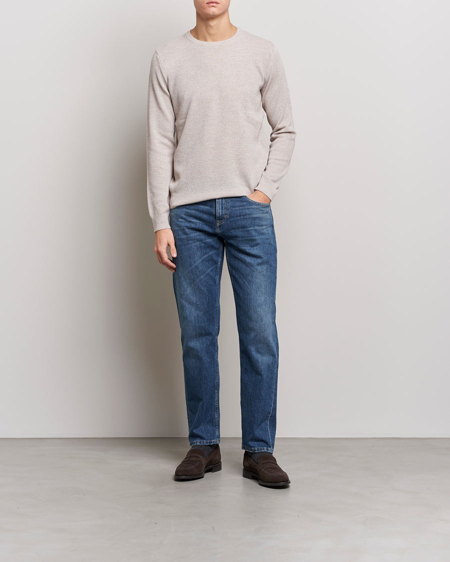 Herre | Gensere | Stenströms | Textured Merino Crew Neck Beige