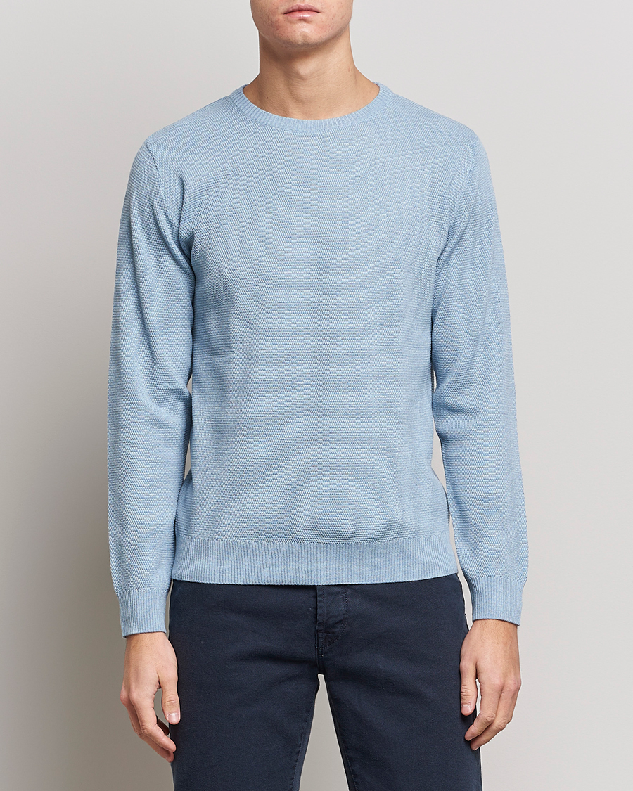 Herre | Gensere | Stenströms | Textured Merino Crew Neck Light Blue