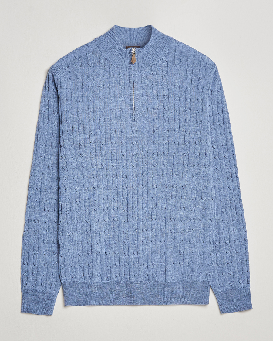 Herre | Gensere | Stenströms | Merino Cable Half Zip Light Blue