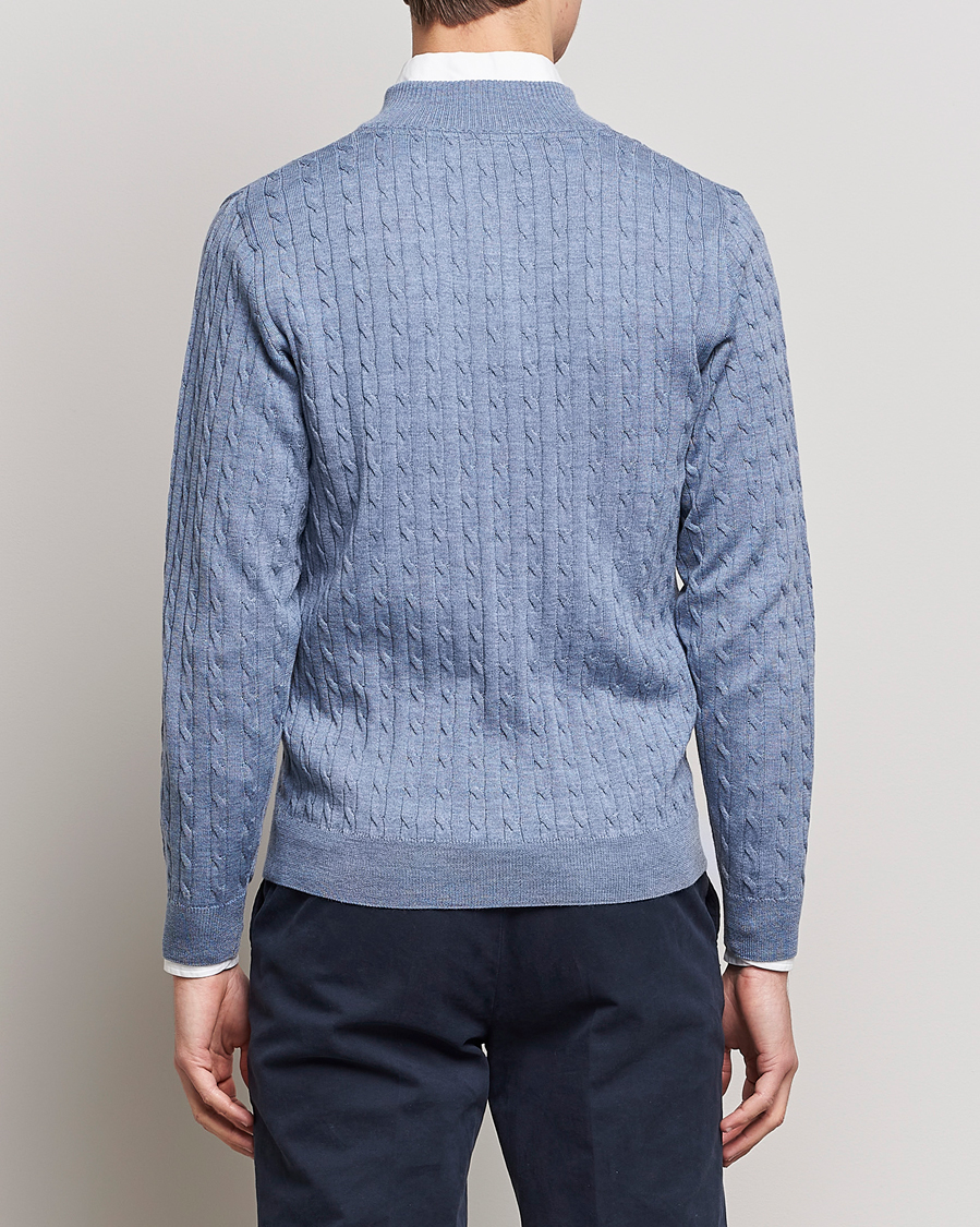 Herre | Gensere | Stenströms | Merino Cable Half Zip Light Blue