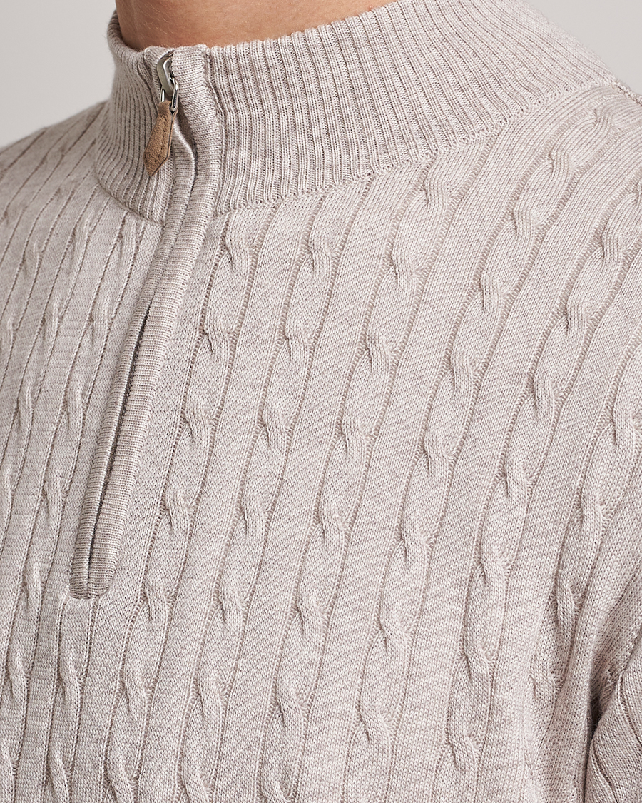 Herre | Gensere | Stenströms | Merino Cable Half Zip Beige