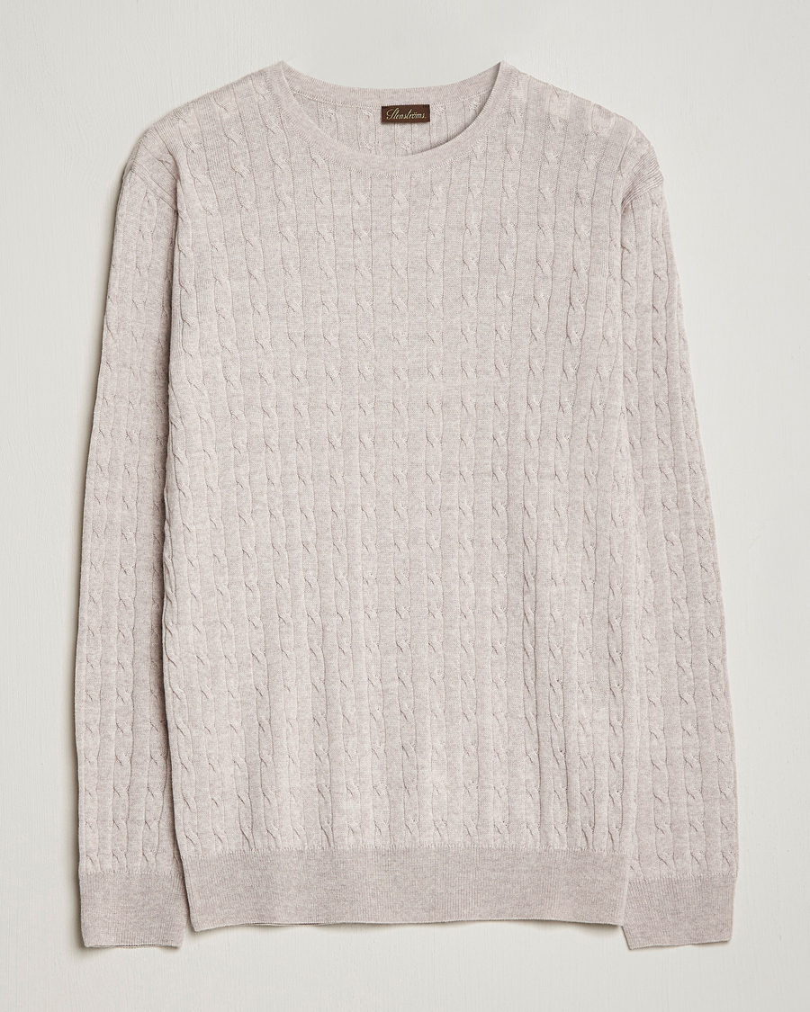 Herre | Gensere | Stenströms | Merino Cable Crew Neck Beige