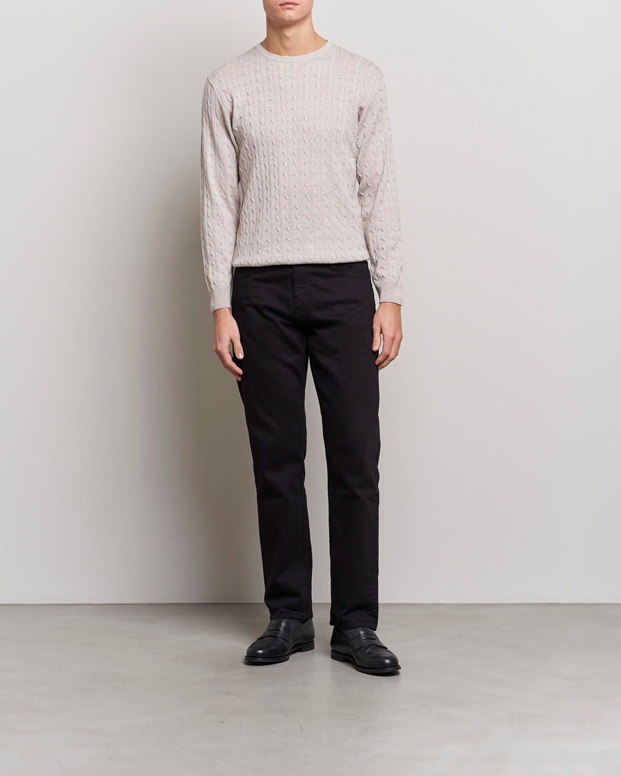 Herre | Gensere | Stenströms | Merino Cable Crew Neck Beige