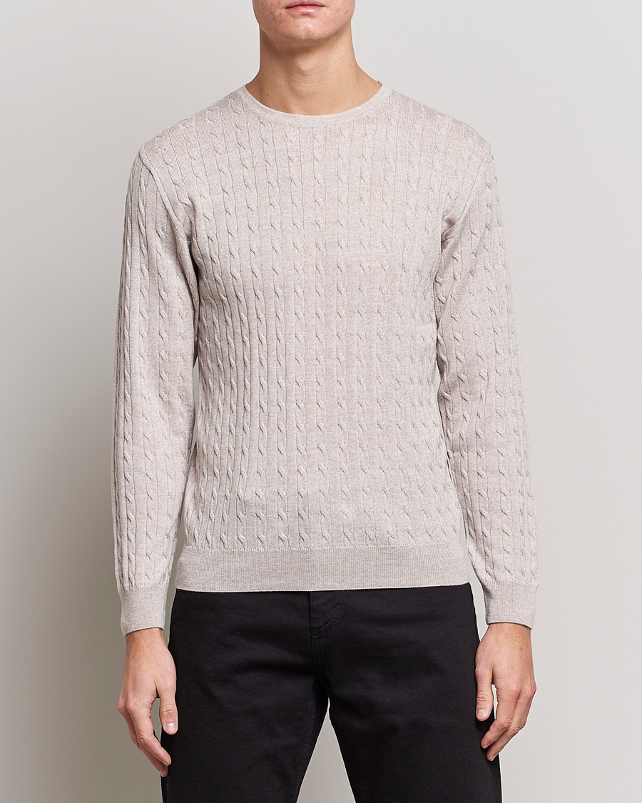 Herre | Gensere | Stenströms | Merino Cable Crew Neck Beige