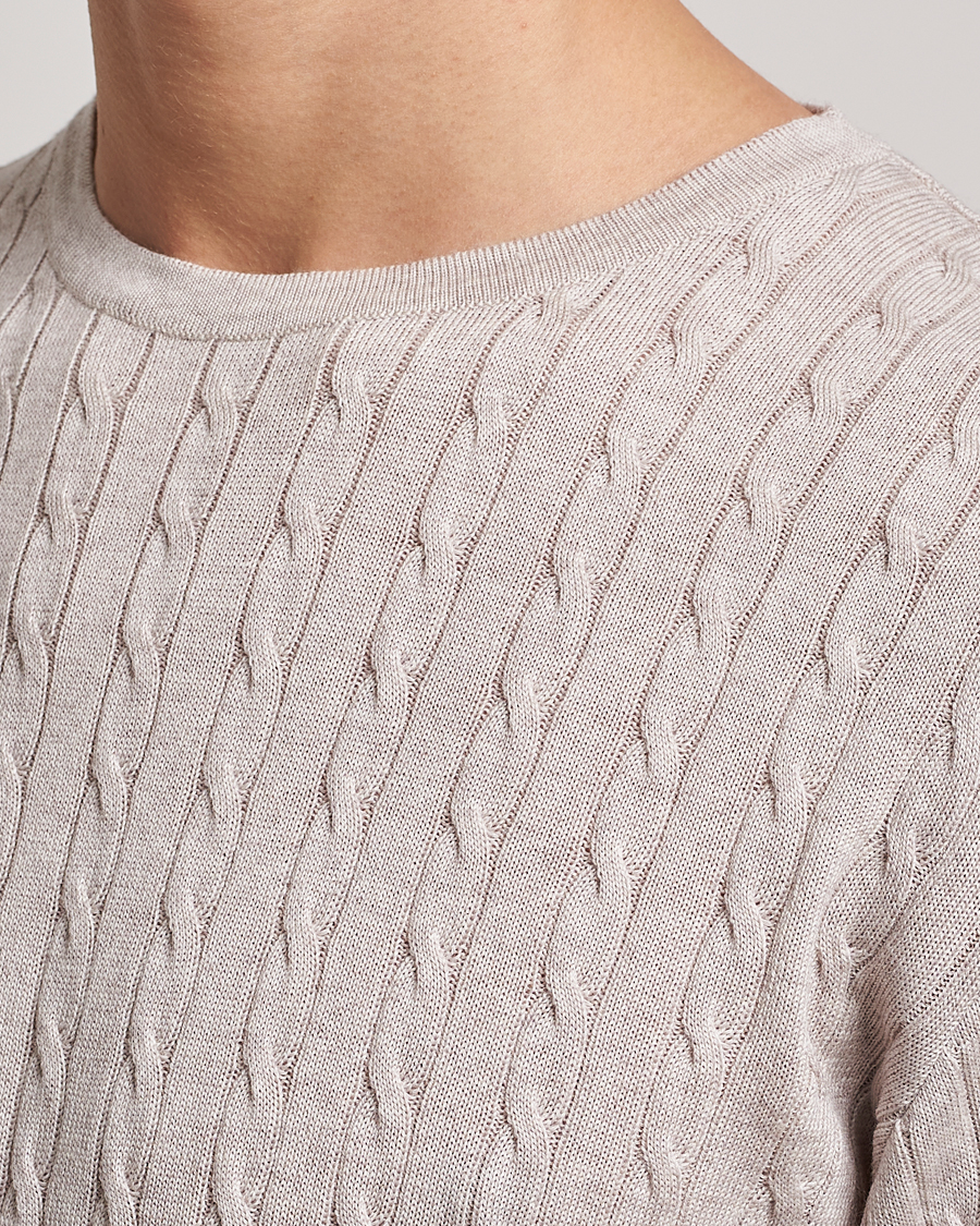 Herre | Gensere | Stenströms | Merino Cable Crew Neck Beige