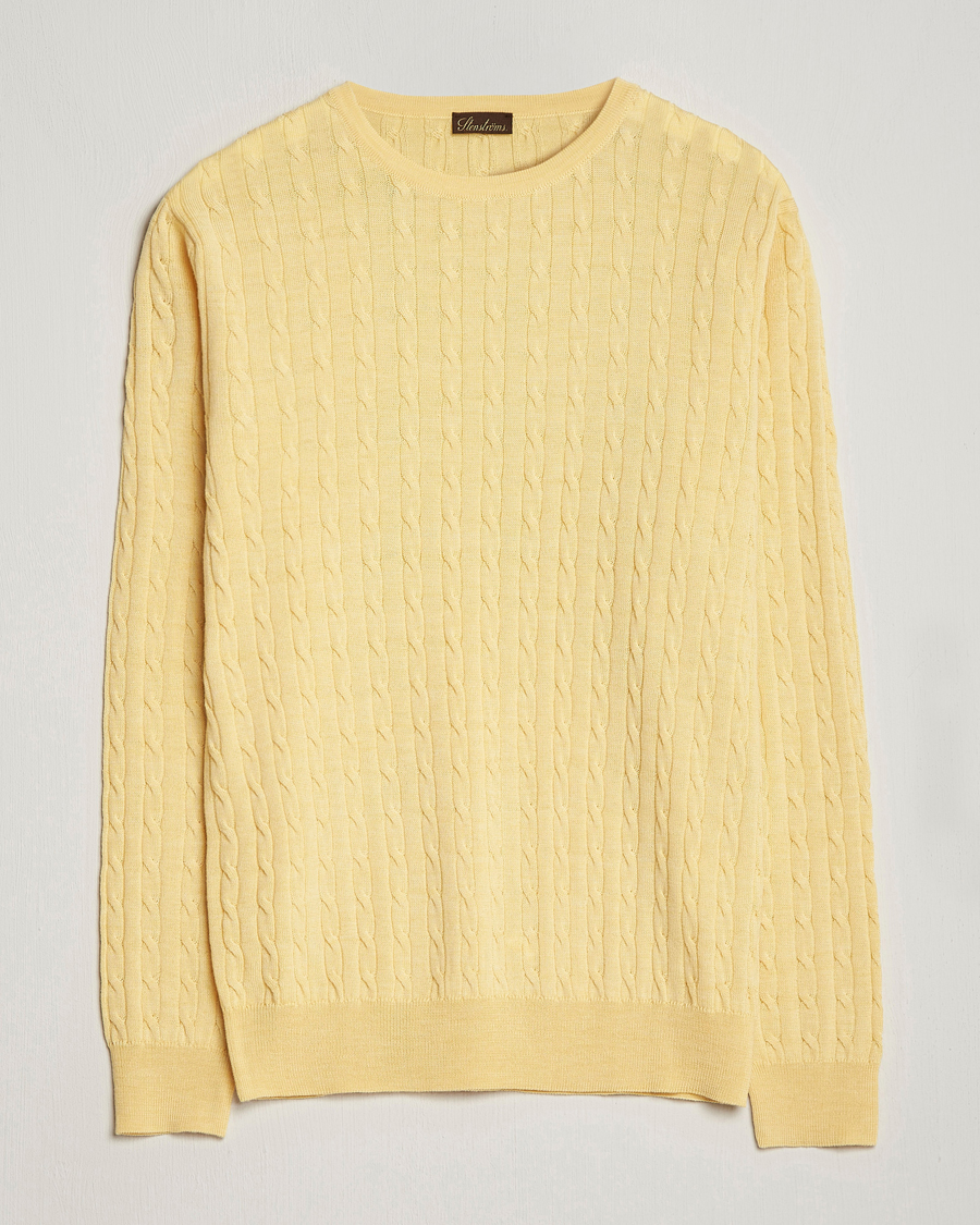 Herre | Gensere | Stenströms | Merino Cable Crew Neck Yellow